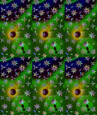 Raster illüstrasyonundaki çiçek desenli çizim. Yeşil renkte çiçekler.