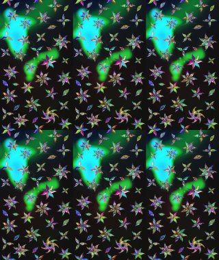 Gri renklerde bahar çiçekleri. Raster deseni. Raster illüstrasyonu. Patlayan çiçekler soyut yerleştirilmiş.