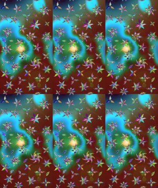 Güzel kumaş deseni. Asya tekstil tarzında. Çiçek desenli çizim. Renkli Bahar Teması eskiz kalıbı. Raster illüstrasyonu. Düz Çiçek Elementleri Tasarımı.