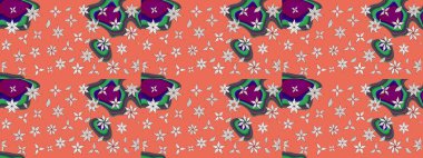 Raster suluboya çiçek deseni, narin çiçekler, turuncu çiçekler, tebrik kartı şablonu. Güzel kumaş deseni.