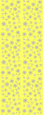 Asya tekstil tarzında. Sarı ve beyaz renkte çiçekler. Raster illüstrasyonu. Raster illüstrasyonu. Çiçek desenini çiz.