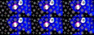 Tekrar eden çiçek arkaplanı, zarif mavi çiçek duvar kağıdı. Mavi renkler üzerine çiçek desenli çizimler, el yapımı papatyalar, papatyalar..