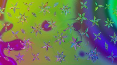 Çiçekli karalama şeklinde Raster çiçek deseni. Yumuşak, yaz çiçekli arka plan. Yeşil renkte çiçekler.