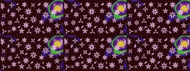 Çiçekli karalama şeklinde Raster çiçek deseni. Kahverengi renkli çiçekler. Yumuşak, bahar çiçekli arka plan.