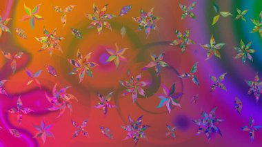 Renkli Bahar Teması eskiz kalıbı. Düz Çiçek Elementleri Tasarımı. Parlak arkaplan eskiz desenli çiçekli fantezi tasarımı.