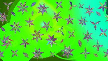 Raster illüstrasyonundaki çiçek desenli çizim. Suluboya tarzında yeşil renkte çiçekler.