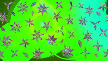 Raster illüstrasyonundaki çiçek desenli çizim. Suluboya tarzında yeşil renkte çiçekler.