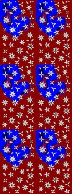 Kırmızının üstüne kırmızı. Çiçekli ipek eşarp. 1950-1960 motifleri. El çizimi çiçek unsurları olan soyut çizim raster deseni. Retro tekstil tasarım koleksiyonu.