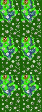 Yapraklı çiçekler ve yeşil ve tarafsız renklerde papatya çiçekleri. Raster - stok. Taslak arkaplan deseni.