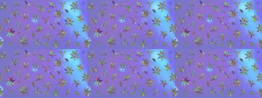 Tekstil için suluboya eskiz deseni. El çizimi çiçek çizimi deseni (fayans). Şirin çiçekli, desenli, menekşe renkli çizim deseni.