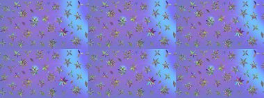 Moda arka planında parlak buketler. Kumaş, duvar kağıdı ve kağıt üzerine baskı yapmak için gelişen arka plan. Eski usul küçük çiçekli şirin bir eskiz deseni. Raster illüstrasyonu.