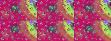 Raster düz çiçek çizim deseni. Mor renkte çiçekler. Tasarım hediye paketi, tebrik kartları, posterler ve afiş tasarımı.