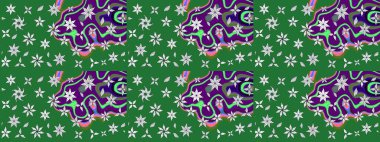 Çiçekli karalama şeklinde Raster çiçek deseni. Nazik, sevimli çiçek arkaplanı. Yeşil renkte çiçekler.