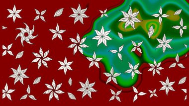 Raster illüstrasyonu. Raster illüstrasyonu. Asya tekstil tarzında. Kırmızı renkte çiçekler. Çiçek desenini çiz.