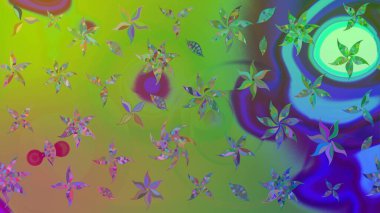 Yeşil renkli çiçekler. Çiçekli karalama şeklinde Raster çiçek deseni. Nazik, sevimli çiçek arkaplanı..