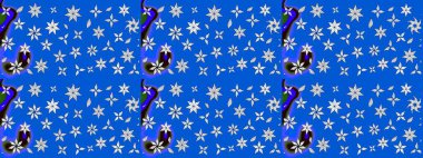 Renkli Yaz Temalı eskiz kalıbı. Mavi ve nötr renklerde çiçekler. Düz Çiçek Elementleri Tasarımı. Raster illüstrasyonunda çiçek deseni çizimi.