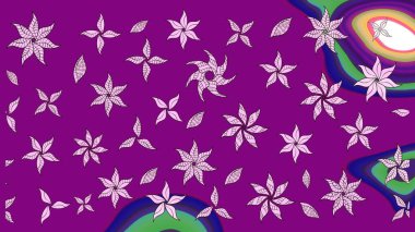 Küçük çiçekli yay deseni çiz. Raster illüstrasyonu. Suluboya tarzında mor renkler üzerine.