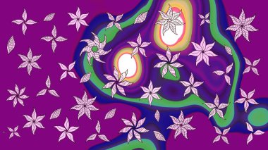 Çiçek desenli çizim. Mor renkli Asya tekstili. Raster illüstrasyonu.