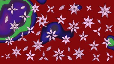 Tekstil tasarımı için kırmızı renkli geleneksel halk çiçekleri buketi. Üzerinde gelincikler ve vadi zambakları olan renkli çiçek desenli nakış..