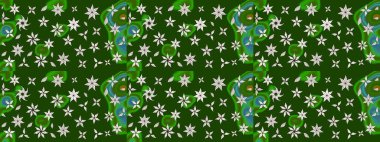 Çiçekli karalama şeklinde Raster çiçek deseni. Yumuşak, bahar çiçekli arka plan. Yeşil renkte çiçekler.