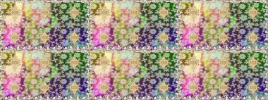 Senin tasarımın için, duvar kağıdı. Raster geometrik arka plan. Tarafsız renklerde altın çiçekli altın desenler. Altın rengi kusursuz illüstrasyon.