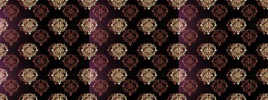 Kusursuz damaske klasik altın desen. Raster illüstrasyonu. Tekrarlayan elementlerle soyut arkaplan oluşturun. Altından elementlerle siyah, kahverengi ve gri renklerde altın pürüzsüz desen.