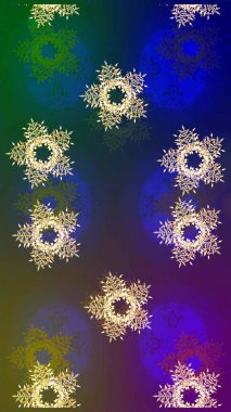 Raster illüstrasyonu. Bokeh mavisi, yeşil, menekşe ve kar taneleriyle dekoratif Noel arkaplanı.