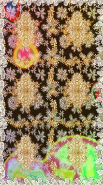 Kahverengi renklerde altın desenler ve altın elementler. Raster oryantal süs. Kusursuz altın desen.