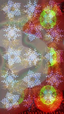 Kar taneleri, radyal kahverengi, gri ve nötr renkler. Renkli arka planda güzel kar taneleri. Raster illüstrasyonu..