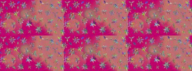 Çiçek ve yapraklı karalama şeklinde Raster çiçek deseni. Yumuşak, pembe renkte bahar çiçekleri. Raster illüstrasyonu.