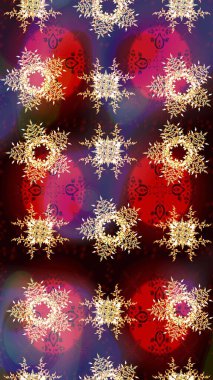 İllüzyon. Kar taneleri, kar yağışı. Düşen Noel stili kar taneleri. Güzel raster kahverengi, kırmızı ve mor kar taneleri renkli bir arkaplanda izole edilmiş..