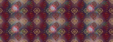 Renkli Bahar Temalı Kusursuz Arkaplan. Raster illüstrasyonunda kusursuz çiçek deseni. Düz Çiçek Elementleri Tasarımı. Çiçekler kahverengi, mor ve gri renklerde.