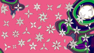 Güzel kumaş deseni. Renkli Bahar Teması eskiz kalıbı. Çiçek desenli çizim. Düz Çiçek Elementleri Tasarımı. Asya tekstil tarzında. Raster illüstrasyonu.