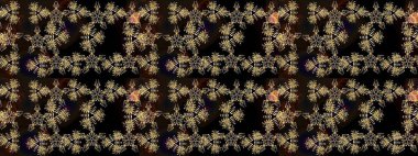 Sanat terapisi tarzı zen çizim için siyah, gri ve kahverengi mandala şeklinde kar taneleri. El çizimi, dövme stili, kumaş tasarımı ve Raster illüstrasyonunda kartlar..