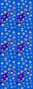 Mavi ve nötr renklerde manzaralı çiçek deseni. Sevgililer günü ve tebrik kartı konsepti için şık bir davetiye. Çiçek kompozisyonu, el boyası, hassas şablon. Üst görünüm, yumuşak biçim.