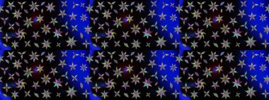 Çiçekli ipek eşarp. Siyah üstüne siyah. Retro tekstil tasarım koleksiyonu. El çizimi çiçek unsurları olan soyut çizim raster deseni. 1950 'ler-1960' lar motifleri.