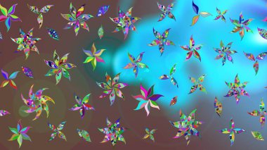 Raster güzel bir çiçek deseni çizmiş. Tatil havası. Bahar mevsimi. Mavi renkli çiçekler. Nazik romantik baskı.