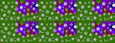 Şirin çiçekli eskiz deseni ve yeşil renkli yapraklar, suluboya çiçek deseni, duvar kağıdı, kart veya kumaş için fayanslı. Raster illüstrasyonu.