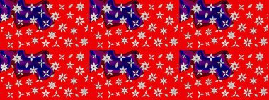 Ağaç dallı bahar çiçekleri, çiçek siluetiyle kırmızı renkte desen. Raster deseni.