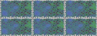 Tekstil, duvar kâğıtları, web sayfası arkaplanları ve yüzey dokuları için mükemmel. Mavi renklerdeki renkli kelebeklerin kusursuz arka planı. Raster illüstrasyonu.