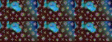 Şirin çiçekli eskiz deseni ve kahverengi renkli yapraklar, suluboya çiçek deseni, duvar kağıdı, kart veya kumaş için fayanslı. Raster illüstrasyonu.