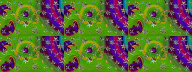 Moda baskıları için zarif bir şablon. Halk tarzı. Parlak renkli çiçekli ve yeşil yapraklı harika bir çiçek deseni. Modern çiçek arkaplanı.