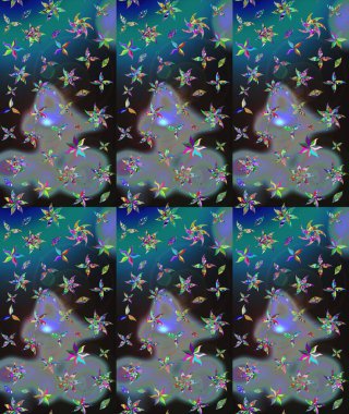 Şirin çiçekli eskiz deseni ve mavi renkli yapraklar, suluboya çiçek deseni, duvar kağıdı, kart veya kumaş için fayanslı. Raster illüstrasyonu.