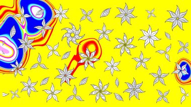 Çiçeksel elementlerle süslenmiş zarif raster dokusu. Parlak çiçekli sarı renkler üzerine soyut çizim deseni. Küçük çiçekte şirin bir çiçek deseni var..