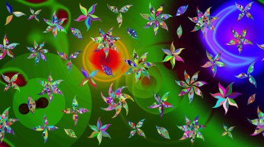 Düz Çiçek Elementleri Tasarımı. Renkli Bahar Teması eskiz kalıbı. Raster illüstrasyonundaki çiçek desenli çizim. Süslü kumaş deseni.