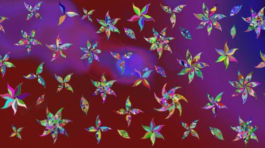 Çiçekli karalama şeklinde Raster çiçek deseni. Kibarca, kırmızı renkte yaz çiçekleri. Raster illüstrasyonu.