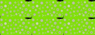 Çocuksu tasarım. Yeşil arka planda. Elle çizilmiş çiçek desenli Raster çizimi. Tekstil, kumaş, ambalaj, hatıra defteri için güzel çiçek arkaplanı..