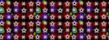 Güzel tasarım. Raster illüstrasyonu. Noel için tatil tasarımı, yeni yıl moda baskıları. Siyah, kahverengi ve kırmızı kar taneleri. Kar tanelerinin soyut arkaplanlı Noel arkaplanı.