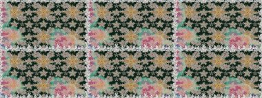 Çiçekli karalama şeklinde Raster çiçek deseni. Gri renkte yaz çiçekleri. Raster illüstrasyonu.