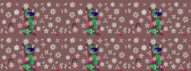 Çiçek desenli çizim. Raster illüstrasyonu. Asya tekstil tarzında. Kahverengi renkli çiçekler. Raster illüstrasyonu.